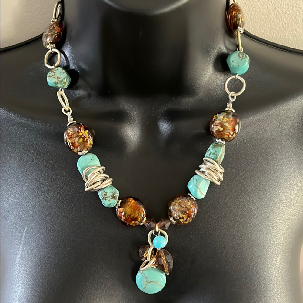 Turquoise and Brown Beaded Necklace